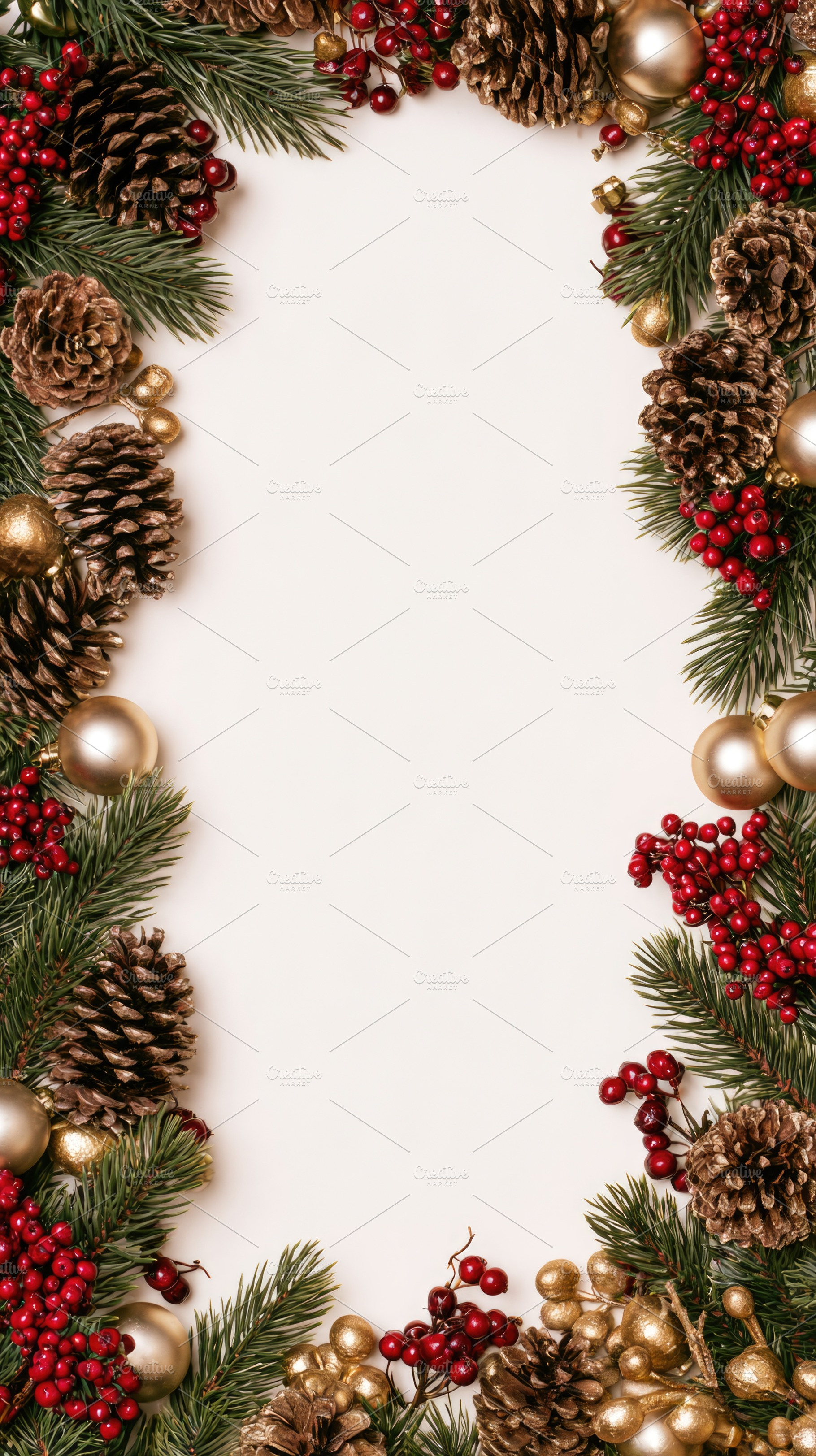 Christmas frame with pine cones red berries and fir branches, a Holiday Photo by José Manuel Gelpi
