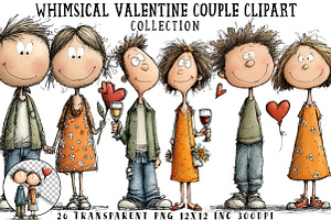Whimsical Valentine Couple Clipart, an Illustration by OK Design