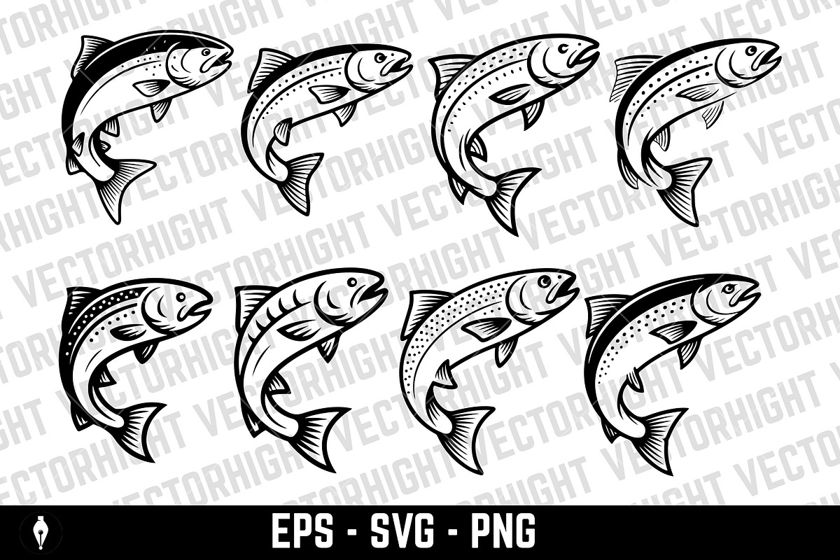 Illustrations of a salmon, an Animal Illustration by Vectorhight (Photo 1 of 5)