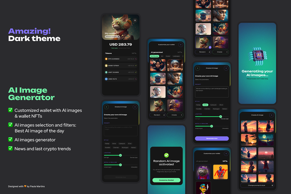 Crypto Wallet + AI Image Generator, an UI Kit Template by Paula M UI Store (Photo 2 of 6)
