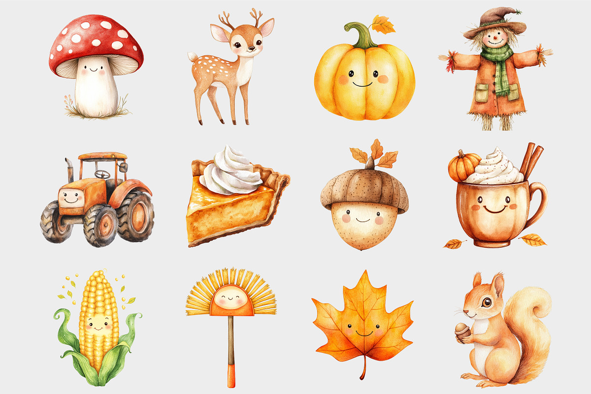 Watercolor Kawaii Autumn Clipart, a Seasonal Illustration by Design Market (Photo 5 of 5)