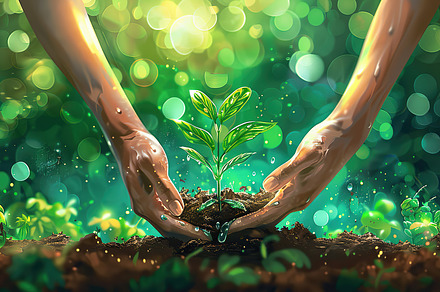 A nurturing hand cradles a young sap, a Photo by LOGOCREATIVE
