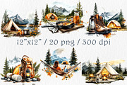 Watercolor Camping Clipart, a Sport Illustration by GalaDesign03 (Thumbnail 2 of 7)