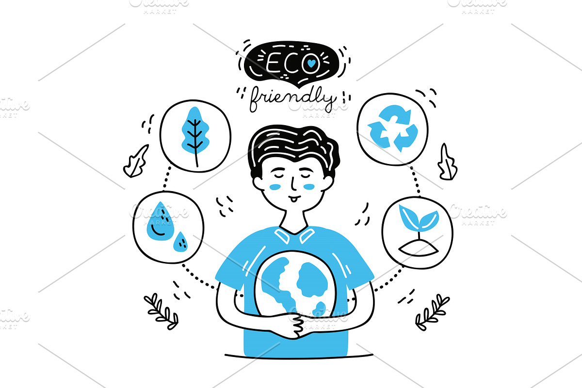 man with eco friendly line art, a Person Illustration by studiogstock