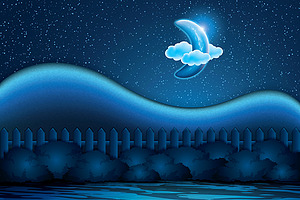 Nightly landscape with half moon