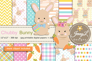Easter Bunny Digital Paper & Clipart, a Pattern Graphic by JennyL Designs
