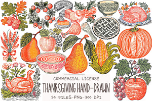 Thanksgiving Hand-Drawn Clipart, an Illustration by OK Design