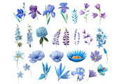 Watercolor blue flowers and birds., an Illustration by yulia.sukhanova (Thumbnail 2 of 4)