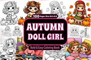 Autumn Doll Girl Bold & Easy Color, an Animal Illustration by Design Zone