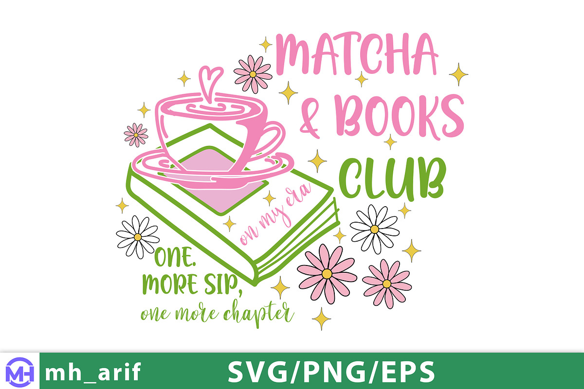Matcha & Books Club Hand-drawn SVG, a Graphic by mh_arif (Photo 1 of 4)