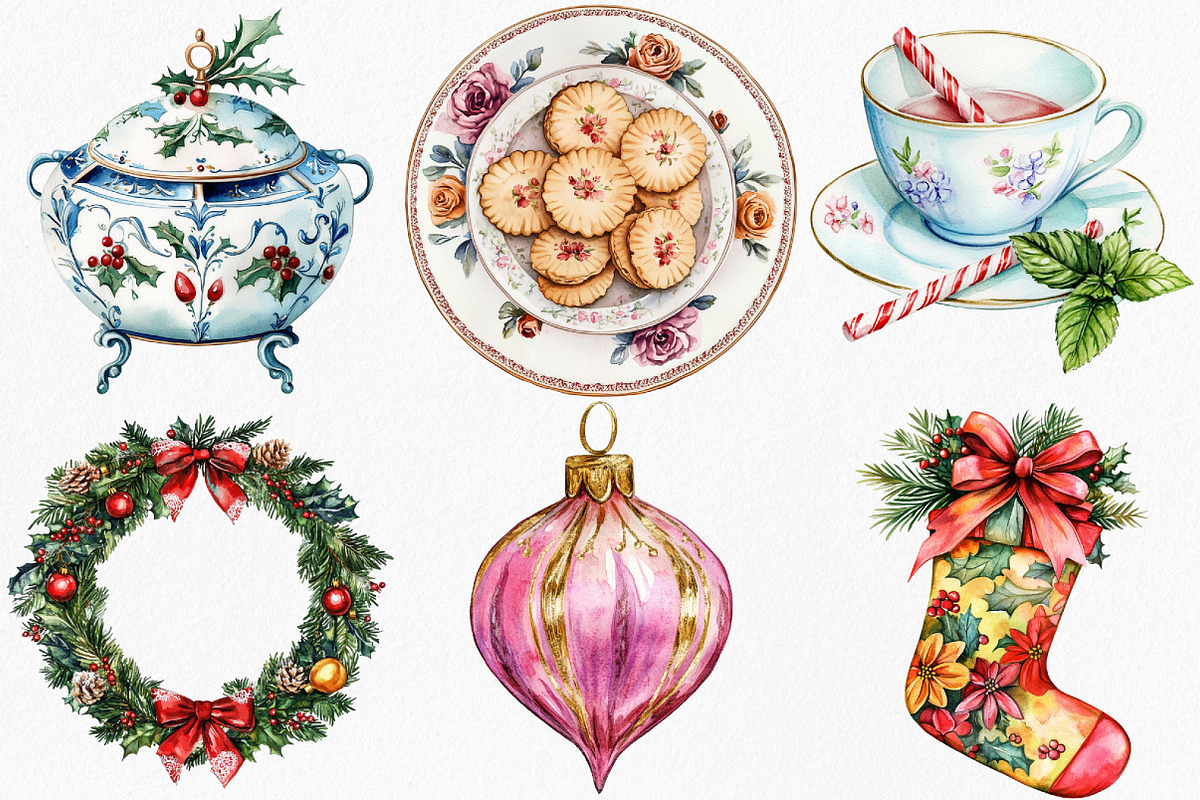 Watercolor Grandmillennial Christmas, an Illustration by Canvas Craft (Photo 3 of 8)