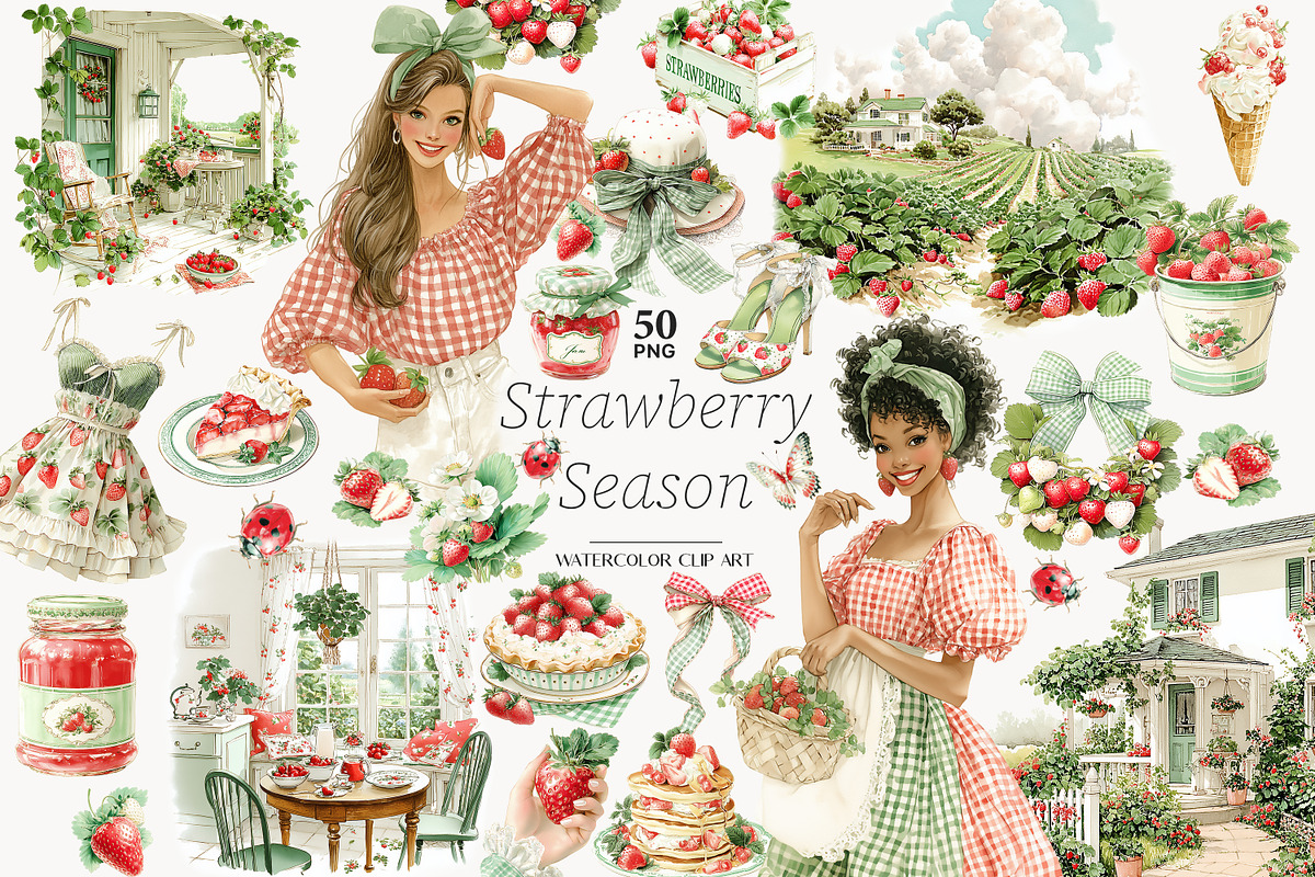 Strawberry Clipart PNG Images, a Seasonal Illustration by GlamArtZhanna (Photo 1 of 8)