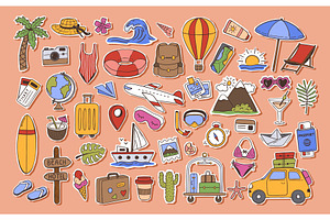 Summer travel stickers. Airplane, an Object Illustration by winwin.art