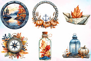 Watercolor Autumn Blue Nautical PNG, a Seasonal Illustration by Canvas Craft (Thumbnail 3 of 4)