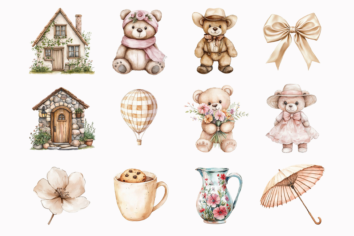 Watercolor Teddy Bears Clipart, a Seasonal Illustration by Design Market (Photo 3 of 5)