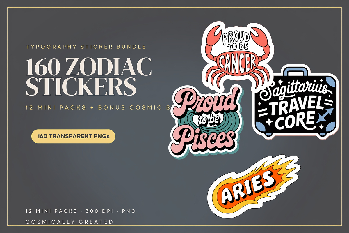 160 Zodiac Stickers, an Object Graphic by Jakayla Digital Co (Photo 1 of 16)