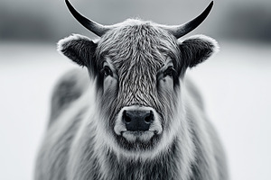 Portrait of a fluffy horned cow, an Animal Photo by MistyDay