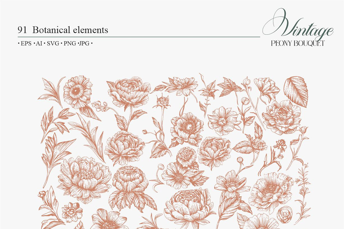 Vintage Peony Bouquet, a Pattern Graphic by Collection by VY (Photo 2 of 9)