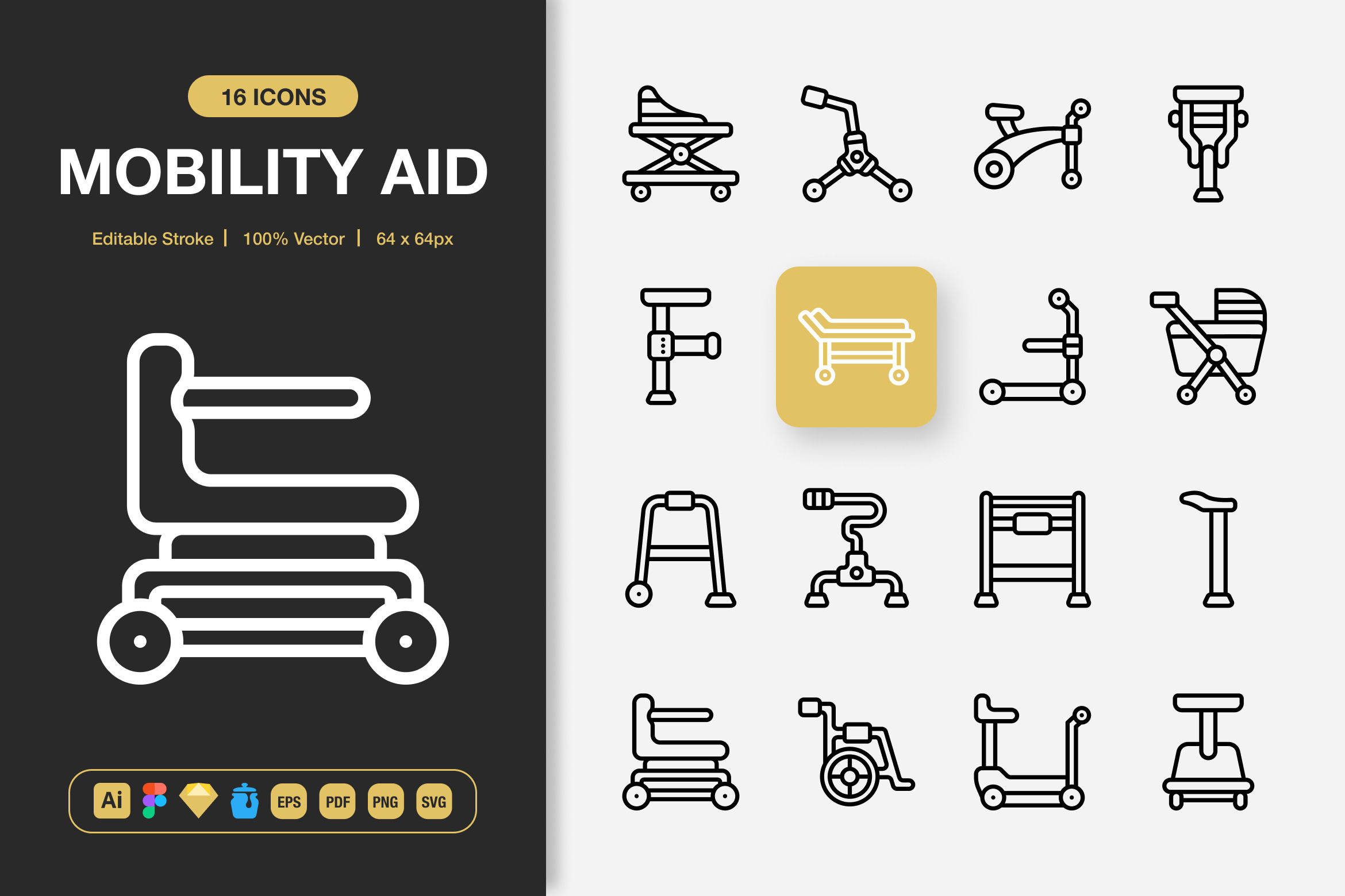 Mobility Aid Icons, an Outline Icon by Spacepixel Creative