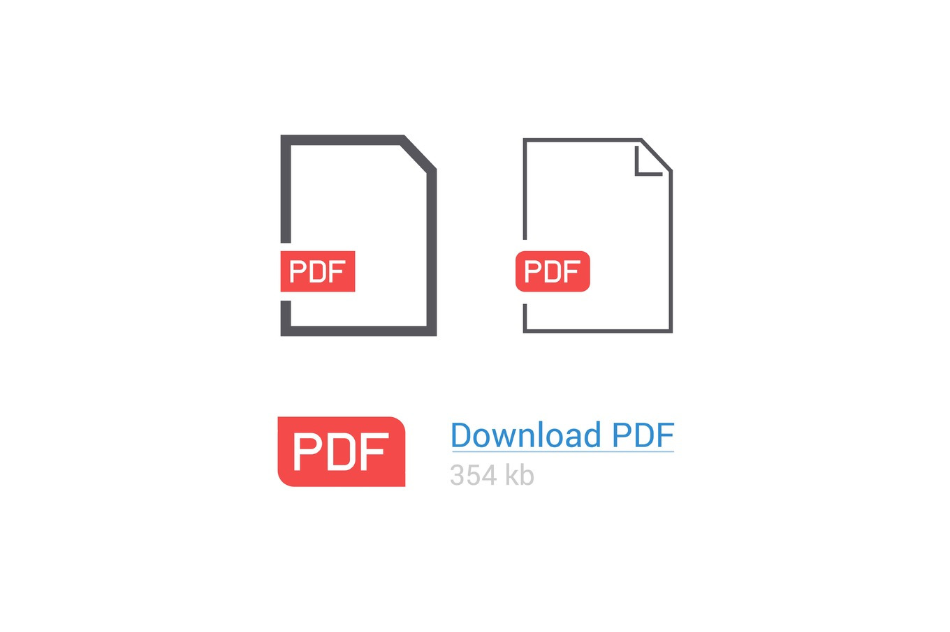 PDF file download icon set. Document symbol. Flat style. Line design ...