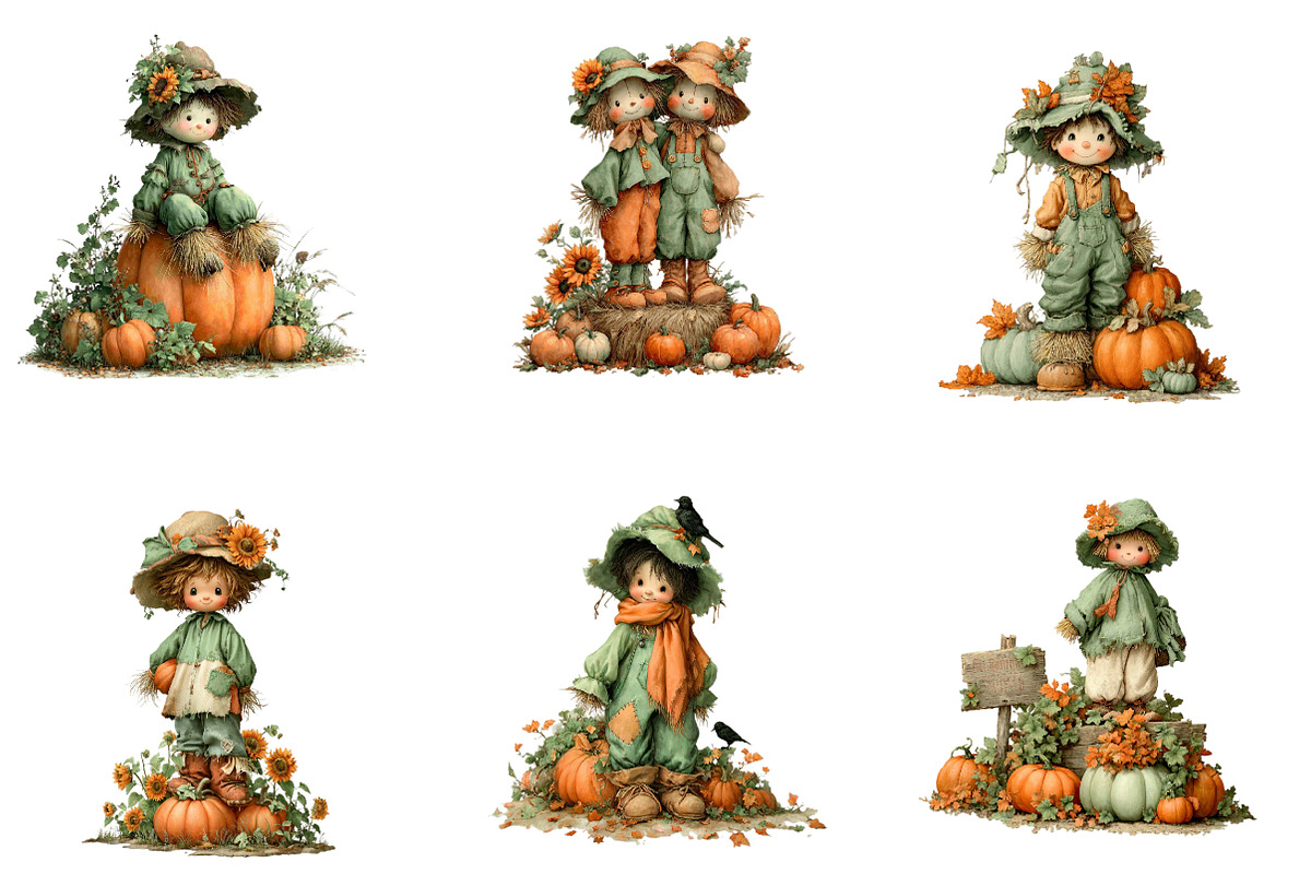 Cute scarecrow clipart, a Seasonal Illustration by CreationArt (Photo 4 of 7)