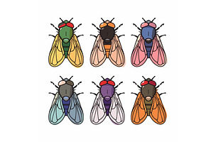 Six Stylish Flies Wearing Sunglasses