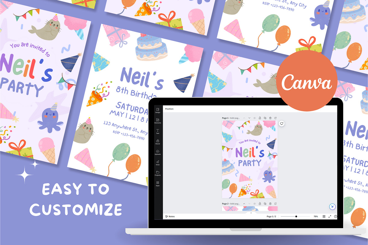 Birthday Party Canva Invitation, a Design Template by TemplateCastleStore (Photo 2 of 4)