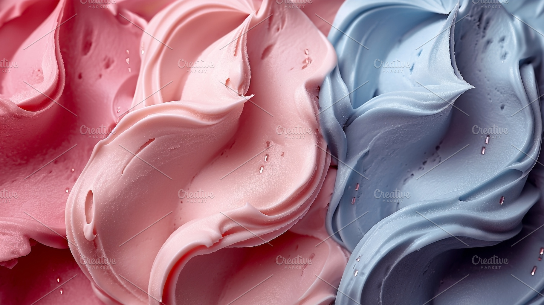 A vibrant swirl of pink and blue whipped cream, creating a delig, a Food & Drink Photo by ImageMir