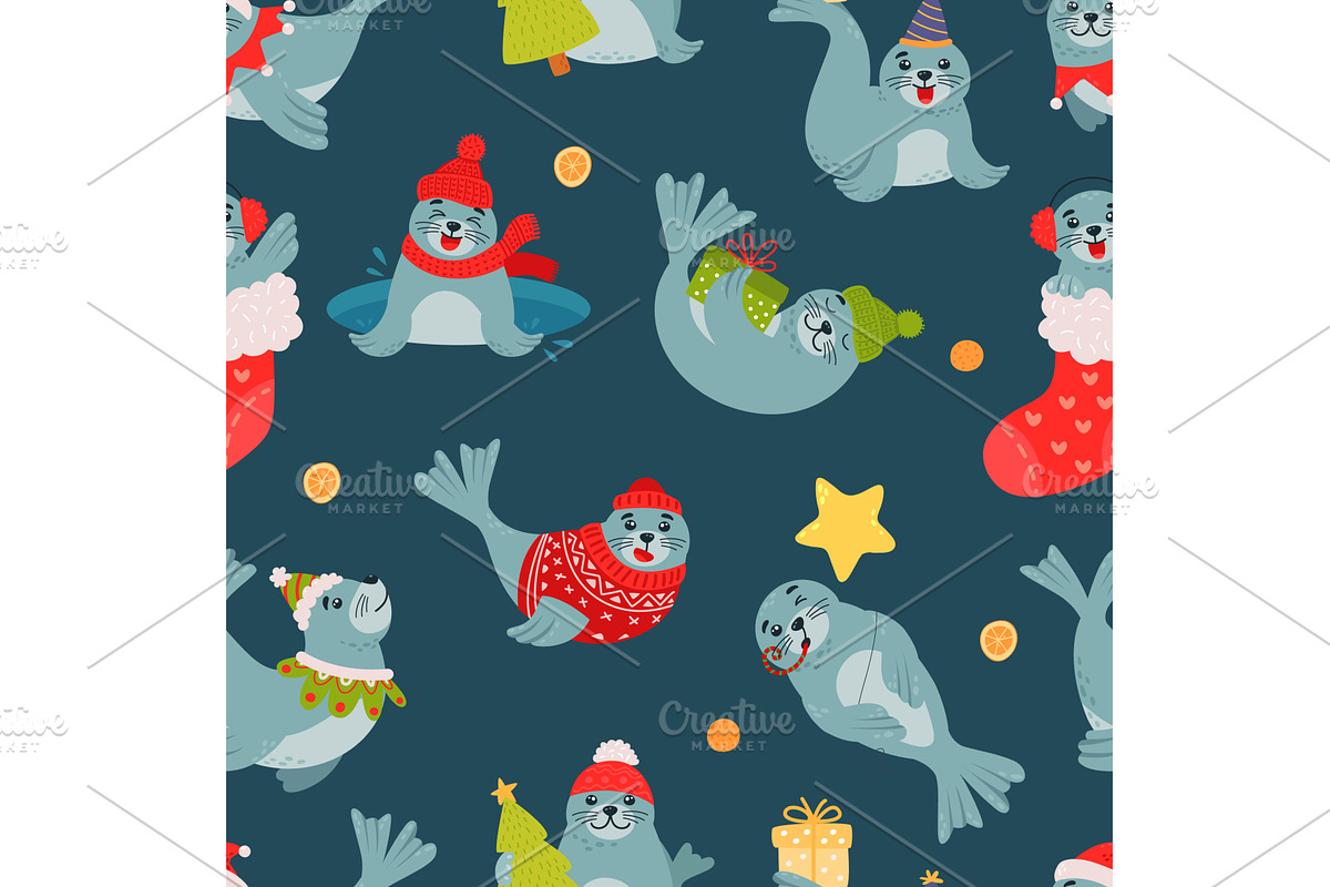 Funny seals with christmas elements, an Animal Illustration by LadadikArt