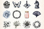 Watercolor Black and White Clipart, an Illustration by DreamCafeArt (Thumbnail 4 of 4)