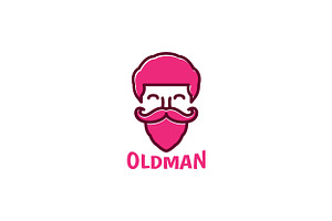 Old Guy Head Line Colorful Logo