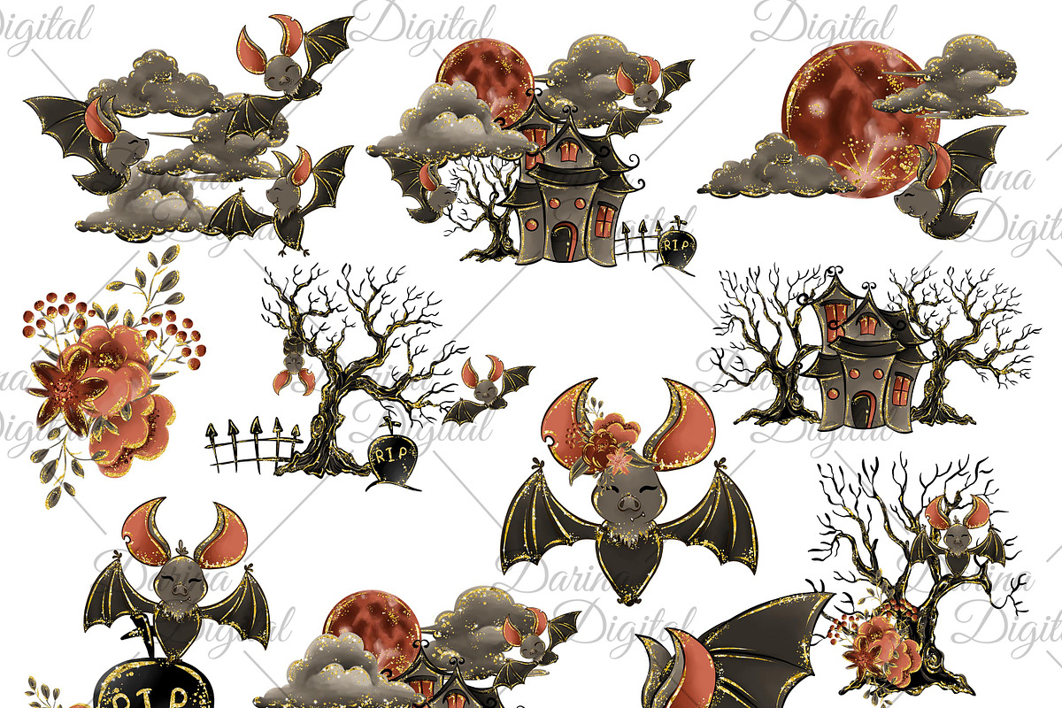 Halloween bats clipart, an Illustration by DarinaDigital (Photo 2 of 4)