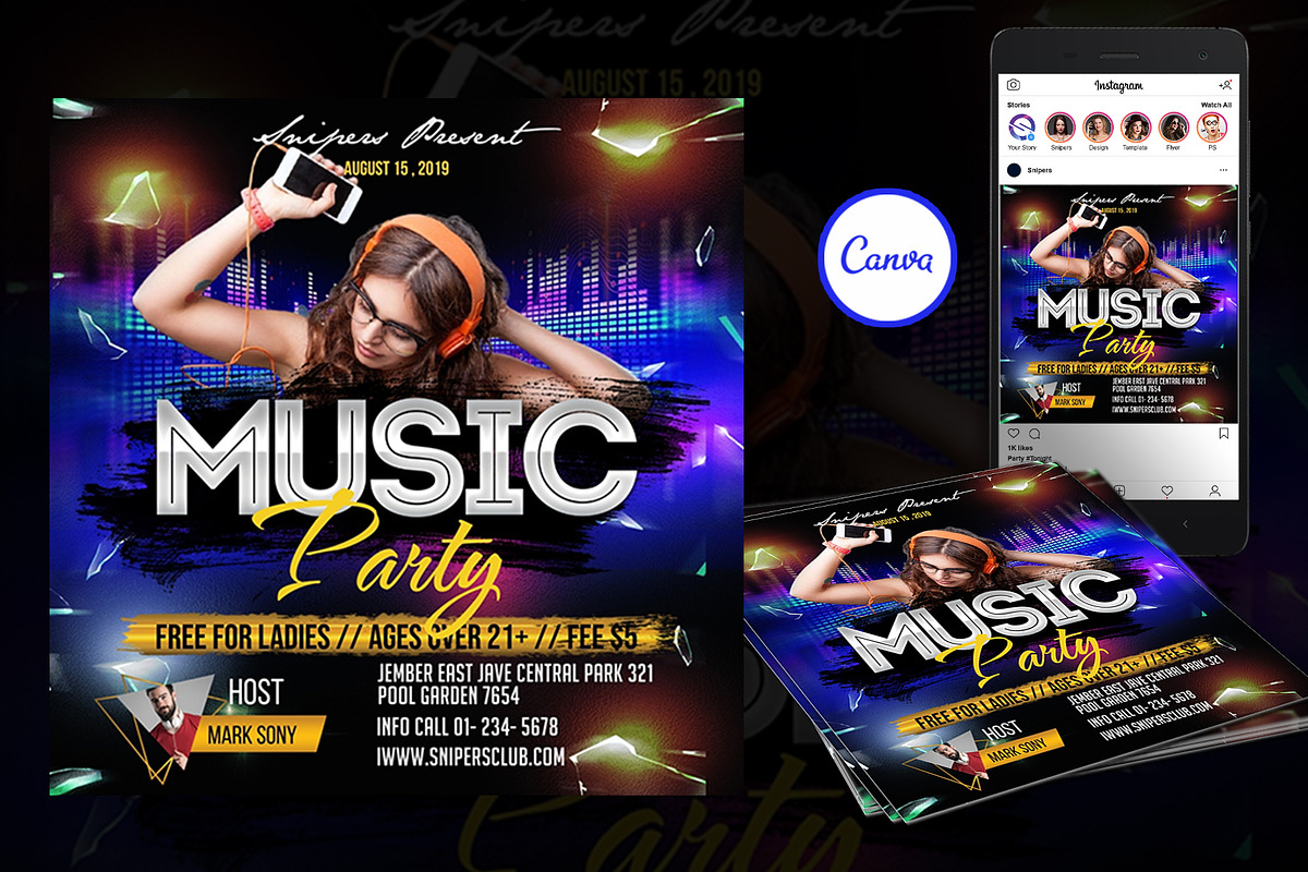 Music Party Flyer Canva Template, a Flyer Template by DreamColor