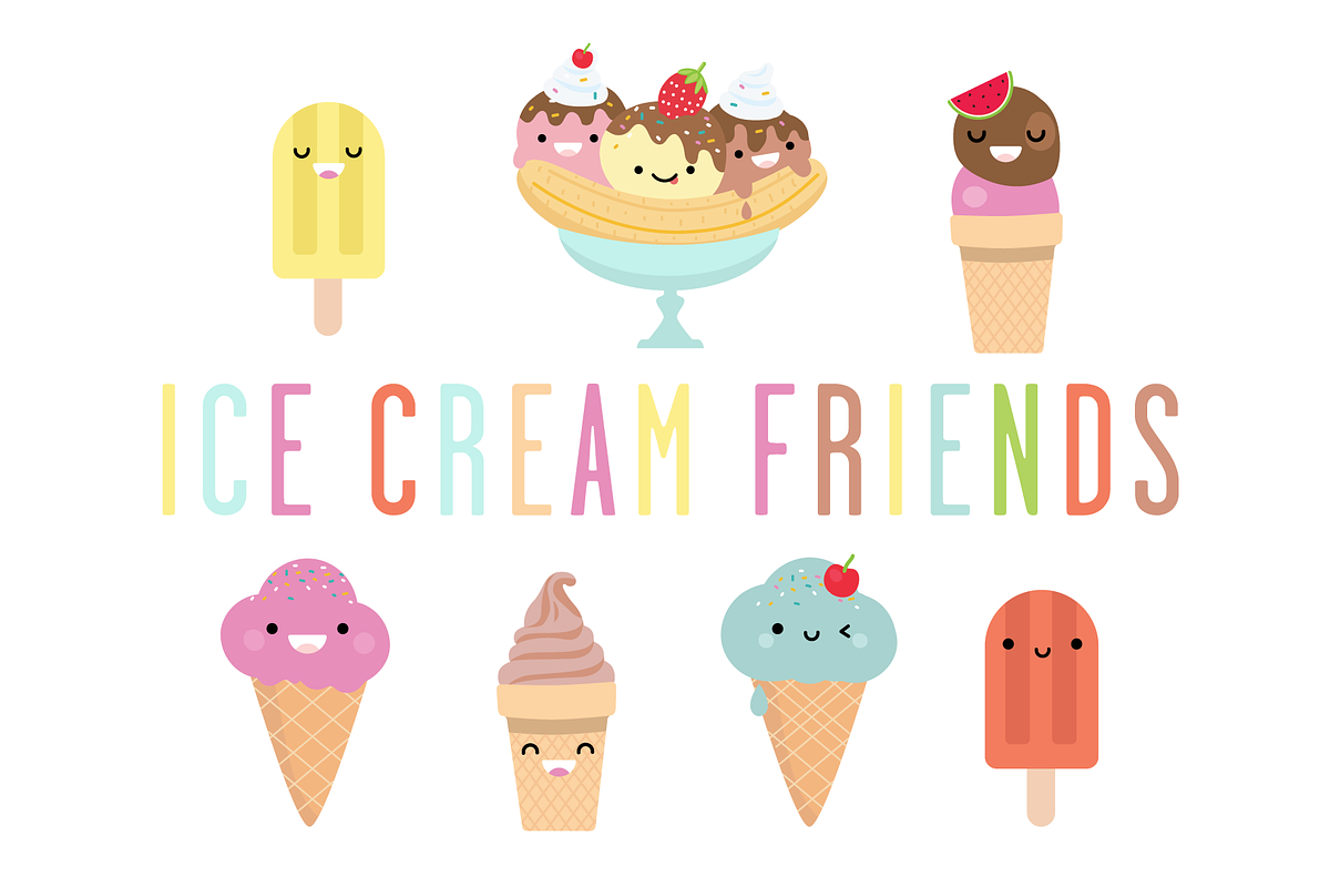 Ice cream friends - illustrations, an Illustration by TinyCuteCo