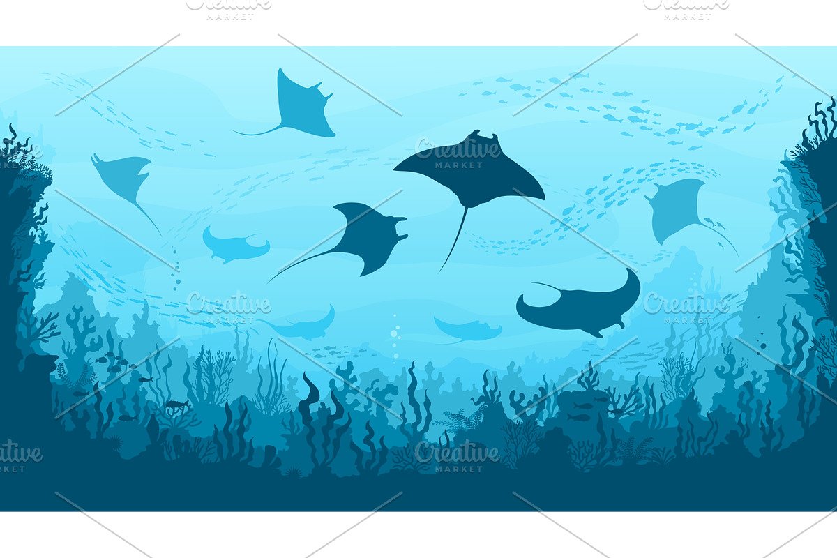 Underwater landscape, manta, an Animal Illustration by Vector Tradition