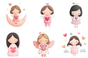 Watercolor Valentine Angel Clipart, an Illustration by Dream Creation (Thumbnail 6 of 7)