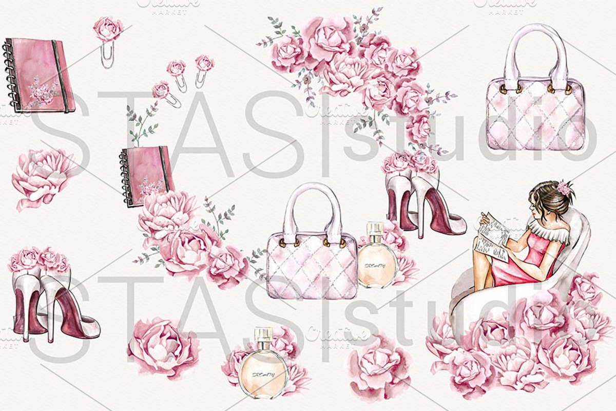Chic Fashion Watercolor Clipart, a Decorative Illustration by STASIstudio (Photo 2 of 3)