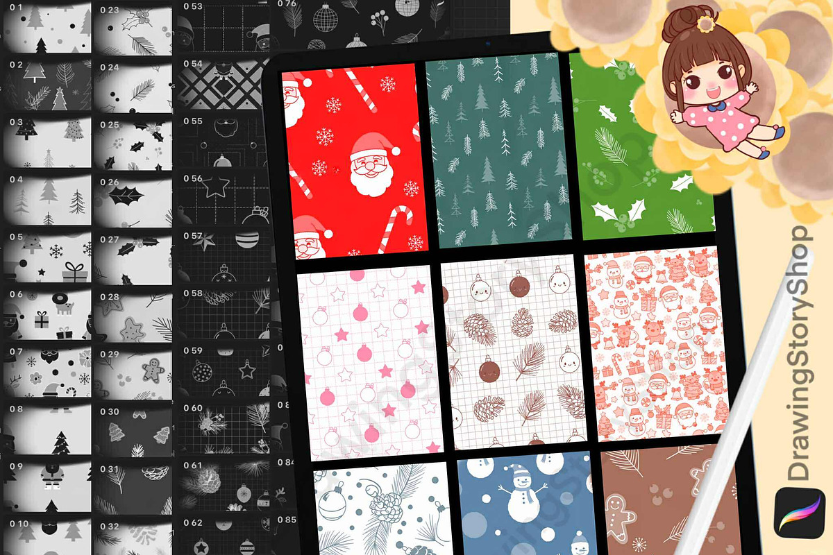 150Procreate Christmas Pattern Brush, a Brush Add-On by DrawingStoryShop (Photo 1 of 6)