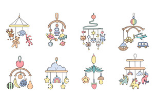 Doodle baby mobiles. Newborn bed, an Object Illustration by Valerie Bodnar