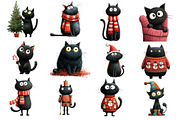 Quirky Christmas Black Cat Clipart, an Illustration by Dream Creation (Thumbnail 2 of 6)