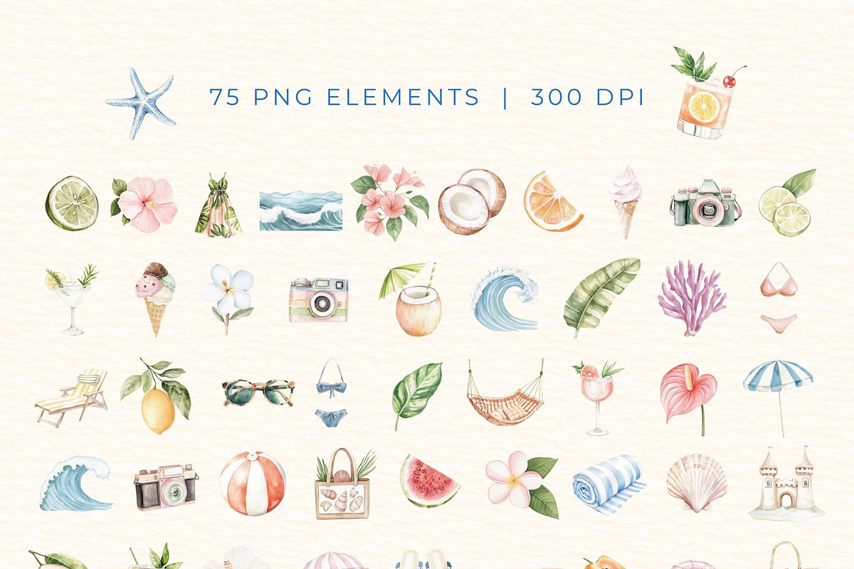 Summer Vibes – Watercolor Clipart, an Object Graphic by Nova Studio (Photo 2 of 7)