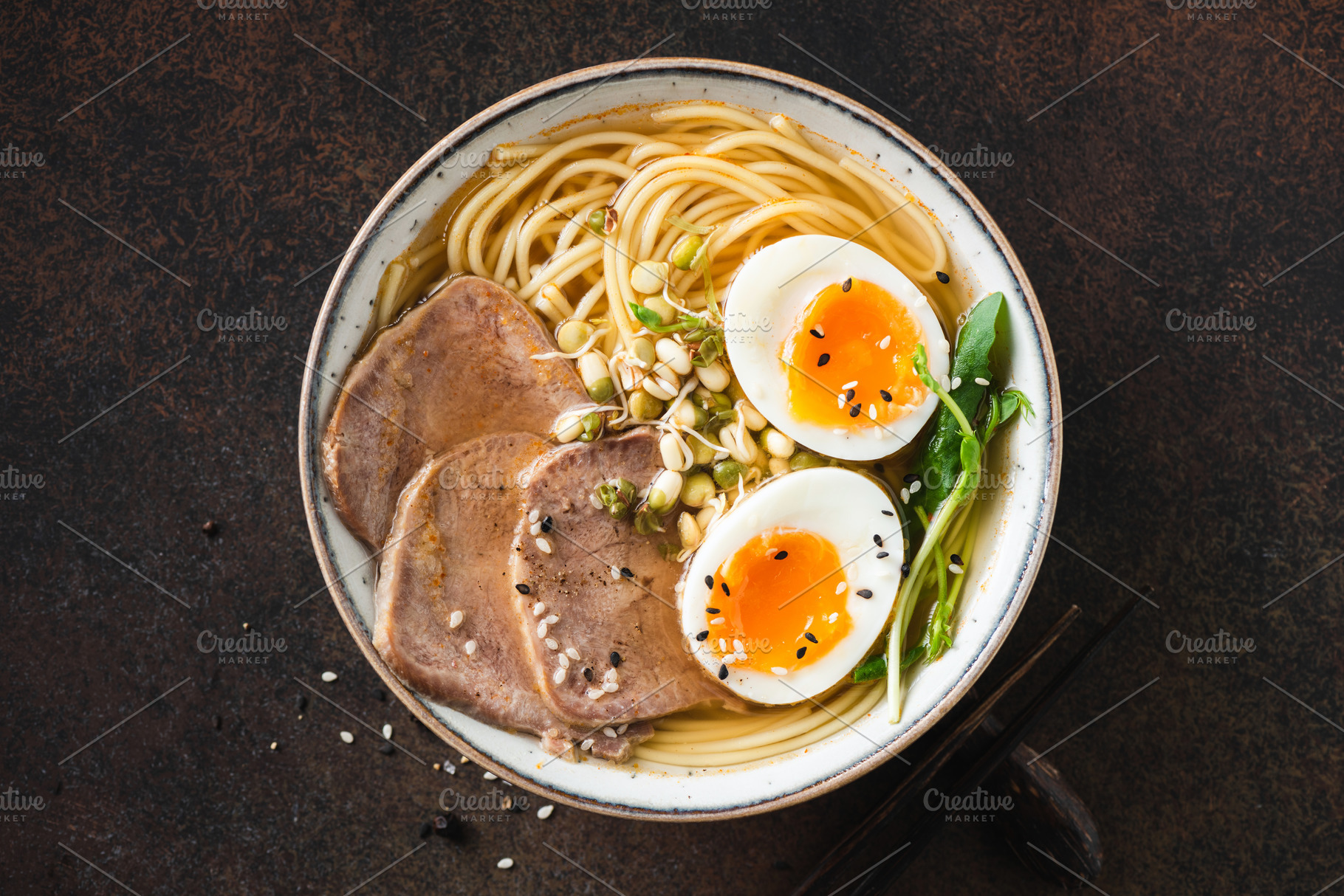 Japanese ramen bowl with egg, a Food & Drink Photo by The baking man