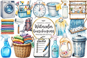 Watercolor Housekeeping Clipart, an Illustration by OK Design