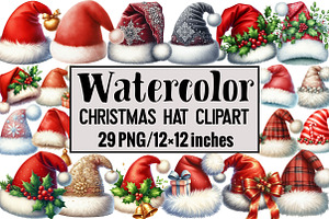 Watercolor Christmas Hat Clipart, an Illustration by Design Market