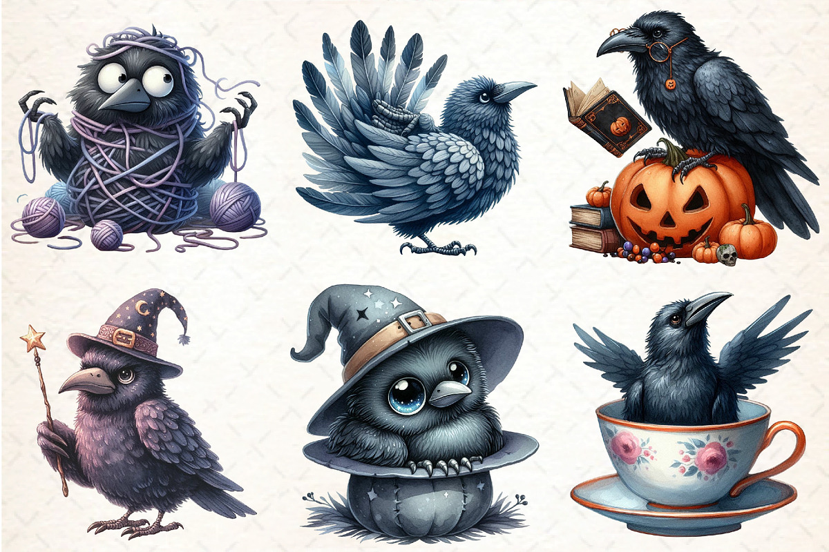 Watercolor Crow Clipart, Funny Raven, an Illustration by DreamCafeArt (Photo 4 of 7)