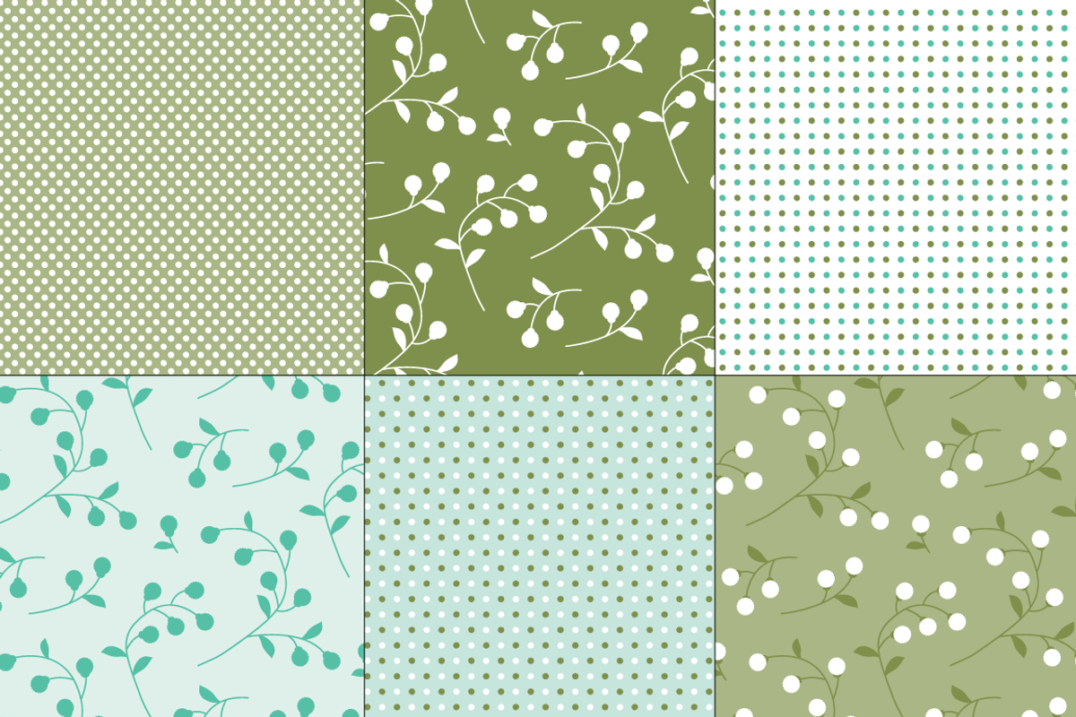 Seamless Blue Retro Florals & Dots preview 5