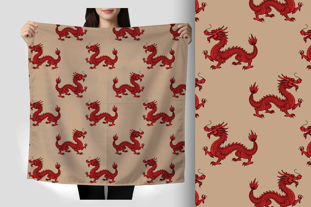 Regal Red Dragon on Beige Seamless, a Pattern Graphic by Sharon Schwalbe (Photo 3 of 6)