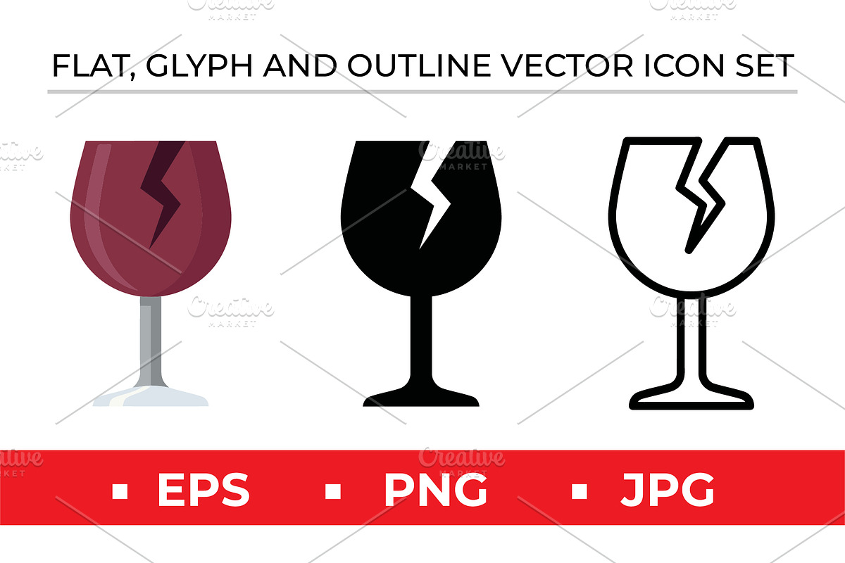 Broken Wine Glass Icons, an Outline Icon by Artonix (Photo 1 of 2)