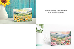 Watercolor Mountain Landscapes Set 1