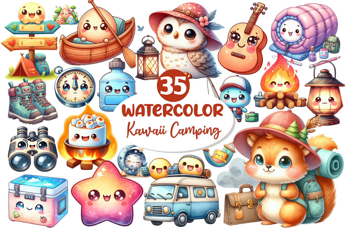 Kawaii Camping Clipart, an Illustration by Dream Creation (Photo 1 of 7)